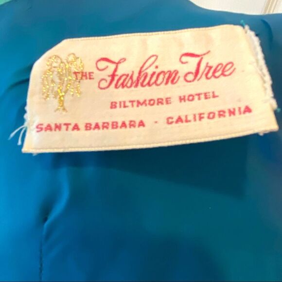 Vintage60s Prom dress Poie de Soie Biltmore Hotel Couture Santa Barbara Aqua M - Picture 2 of 13